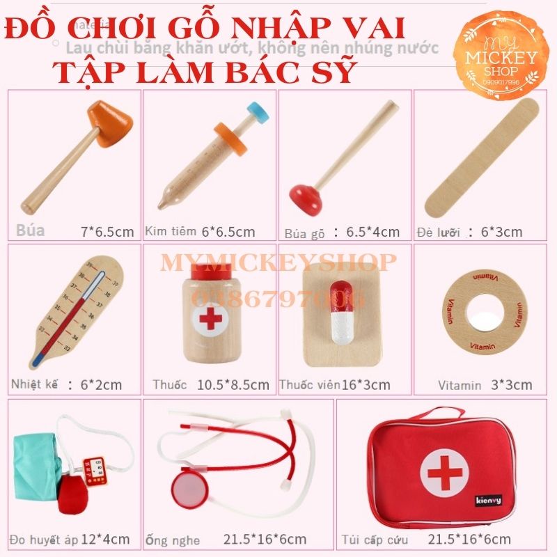 Bộ đồ chơi gỗ nhập vai 2 chủ đề BÉ TẬP LÀM BÁC SỸ - HỌC TRANG ĐIỂM Hàn Quốc cho bé 3 4 5 6 tuổi My Mickey Shop