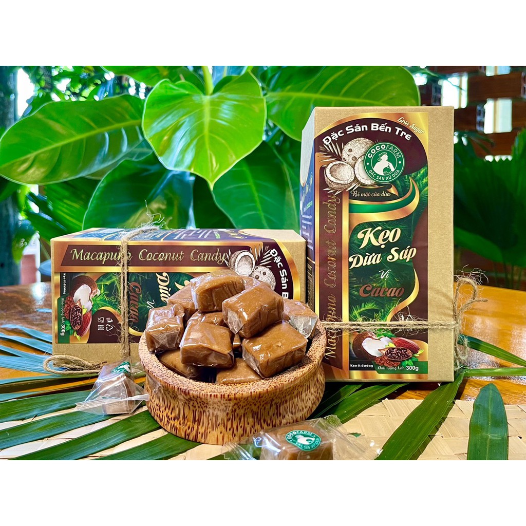 Kẹo Dừa Sáp Cocofarm vị Cacao ít đường 300gram