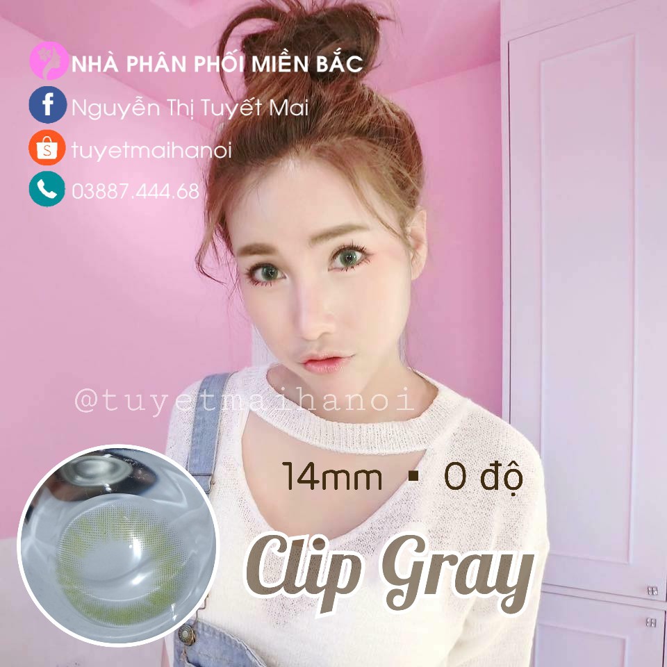 [Bán Giá Gốc] Clip Gray 14mm 0 Độ - Lens Xám Tây - Kính Áp Tròng Nhập Khẩu Hàn Quốc