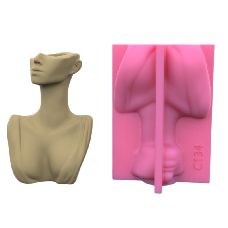 Khuôn Silicone Làm Đất Sét Xi Măng Hình Khuôn Mặt Người Trừu Tượng