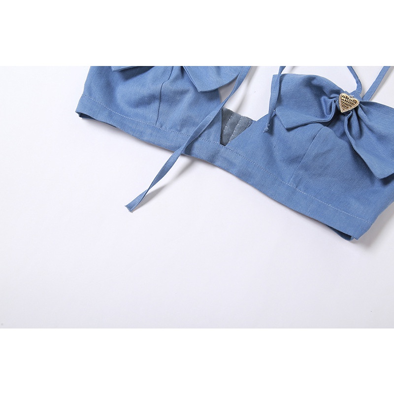 Áo Hai Dây Denim Cổ Chữ V Thắt Nút Thời Trang Cho Nữ