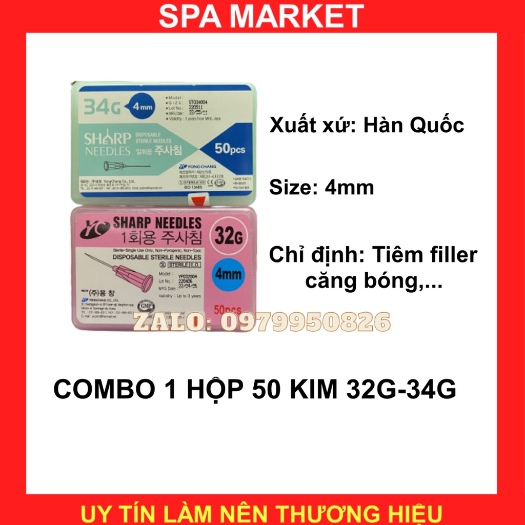 1 HỘP Kim meso 32g, 34g 4mm chính hãng Hàn Quốc Kim tiêm tinh chất căng bóng