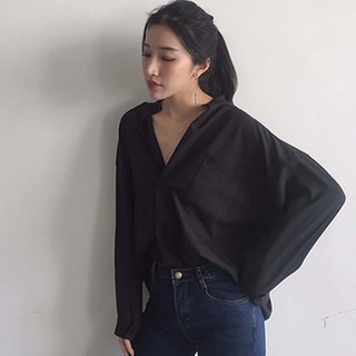Áo sơ mi dáng rộng cổ V cho nữ