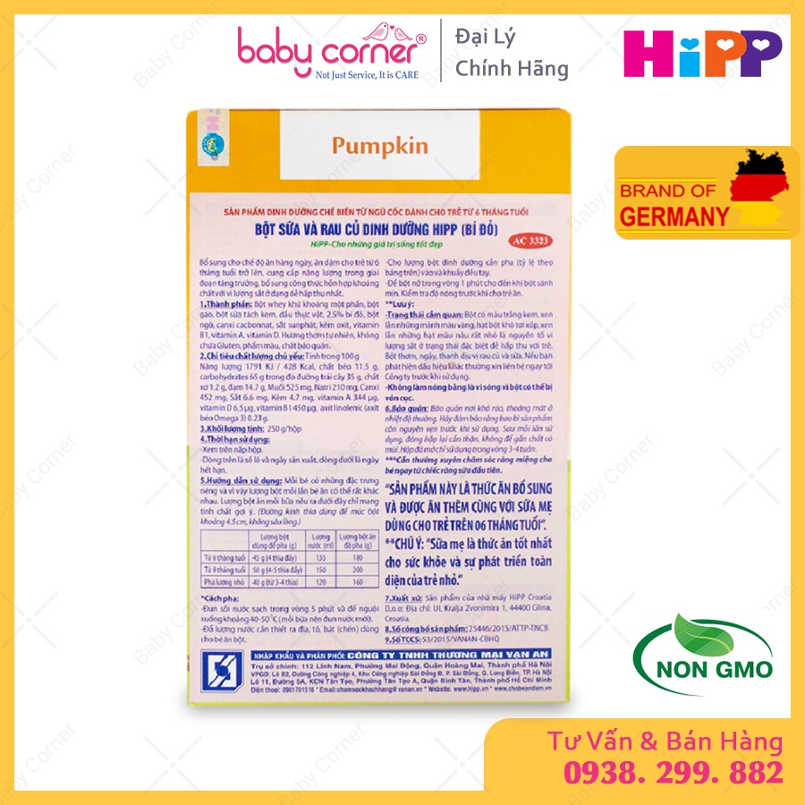 [Date 31/08/2022] Bột Ăn Dặm HIPP Rau Củ Dinh Dưỡng Sữa Bí Đỏ 250g