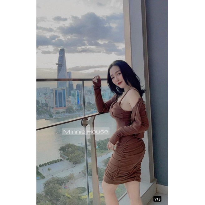 Đầm Dạ Hội --- Đầm Hai Dây Khoe Body  Kèm KHoác Thun Gân UP