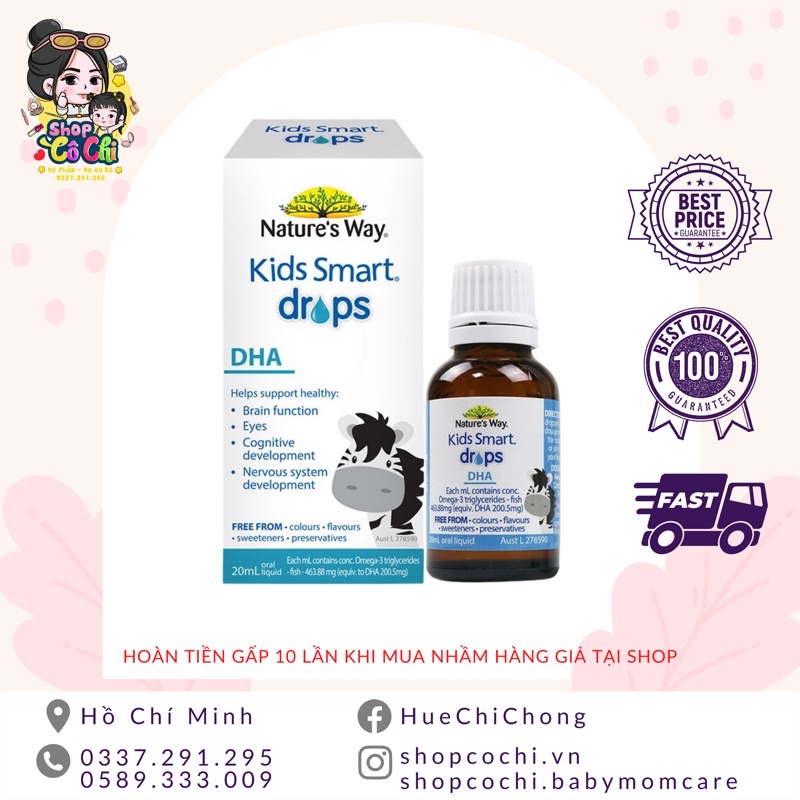 DHA dạng giọt Nature’s Way Kids Smart DHA Drops cho bé tinh khiết