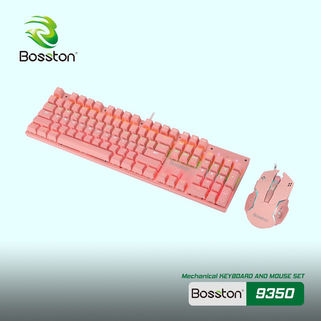 COMBO BÀN PHÍM CHUỘT CƠ BOSSTON EK9350 HỒNG NEW BH 12T