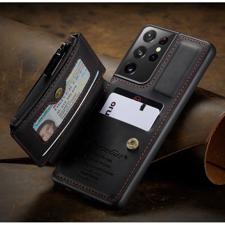Ốp Lưng Da Bò Chính Hãng CaseMe Kèm Ví Chống Sốc Cho Samsung S21 Ultra, S21 Plus, S21, Note 10 Plus, Note 20 Ultra