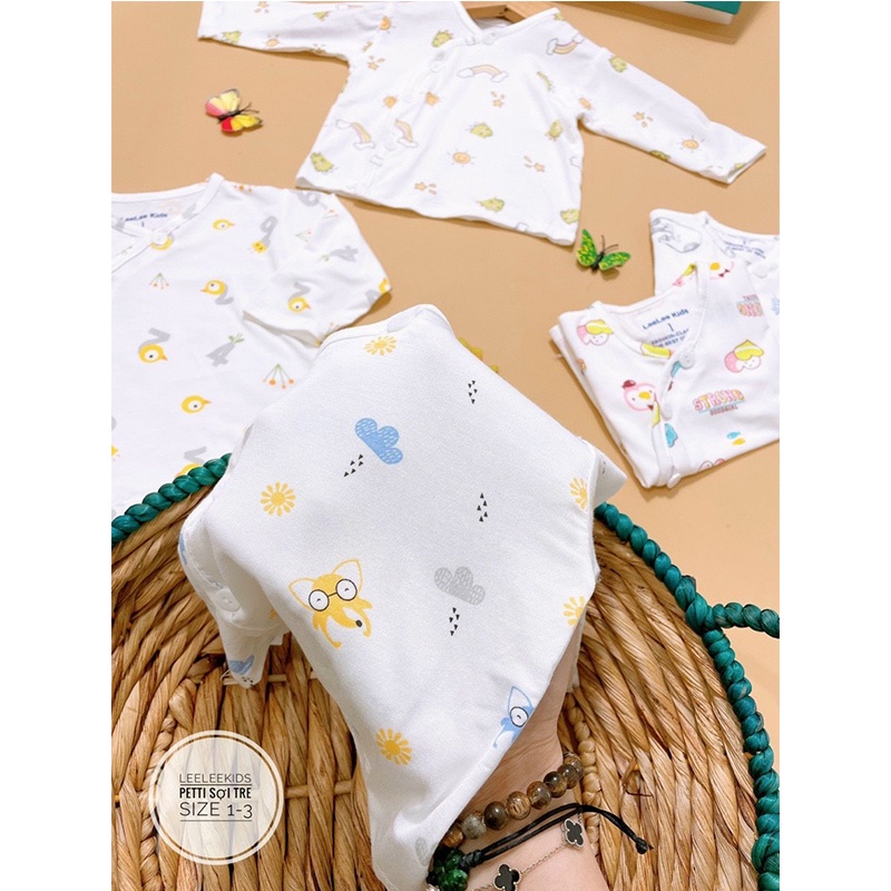Đồ bộ dài tay cho bé sơ sinh, quần áo sơ sinh bé trai bé gái họa tiết đáng yêu vải pettit sợi tre mềm mịn _ B60