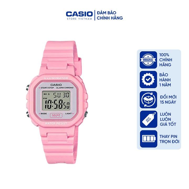 Đồng hồ Nữ Casio LA20WH-4A1, đồng hồ chính hãng, dây nhựa full hồng