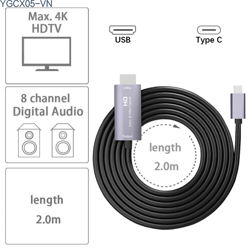 Dây Cáp Thẻ Video 4k Hd 2m Hdmi-Compatible Cổng Usb Type C Hỗ Trợ Phát Sóng Trực Tuyến | BigBuy360 - bigbuy360.vn