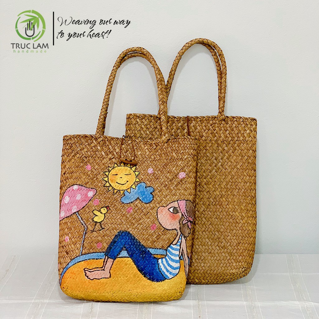 Túi Tre Đeo Vai Nữ Dáng Dài Bện Thủ Công Họa Tiết Vẽ Tay – Trúc Lâm Handmade