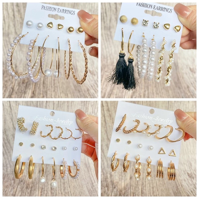 Set khuyên tai AY dạng xỏ bươm bướm hạt ngọc trai nhân tạo phong cách Hàn Quốc retro thanh lịch cho nữ