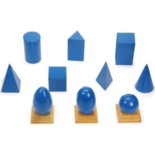 Hộp đựng các khối hình học màu xanh Montessori