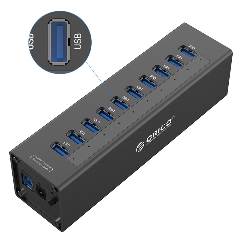 Bộ chia 10 cổng USB 3.0 Orico A3H10-V2 vỏ nhôm - Hub USB 10 Port - Hapustore