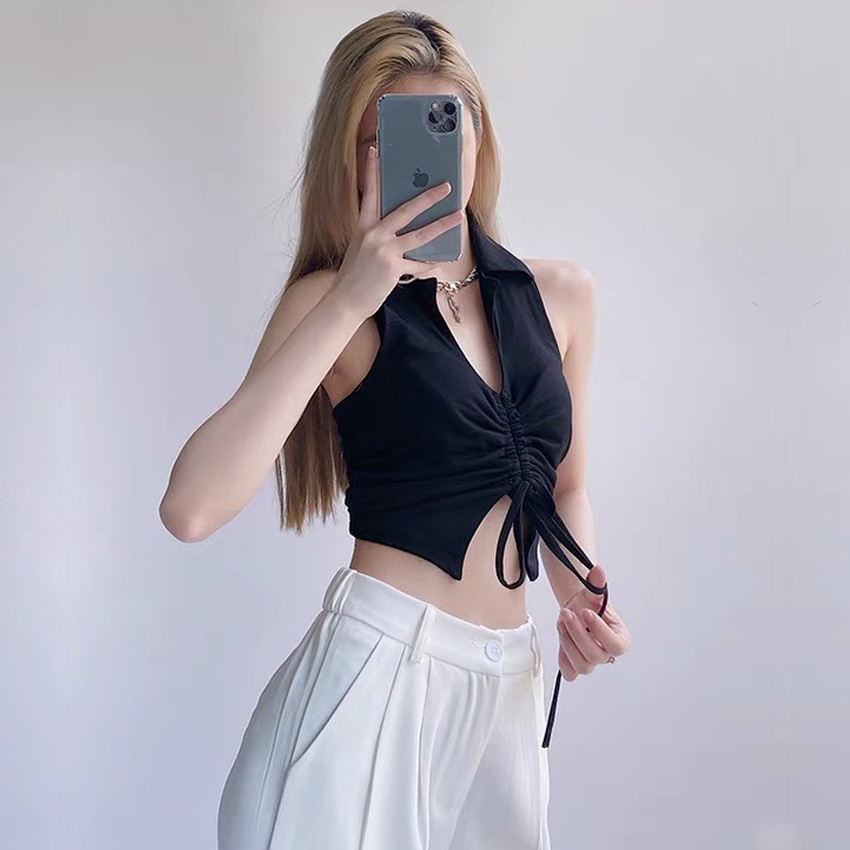 Áo croptop nữ body sát nách JUNEST dây rút ngực hở lưng cổ nam không chân BLDR01 | BigBuy360 - bigbuy360.vn