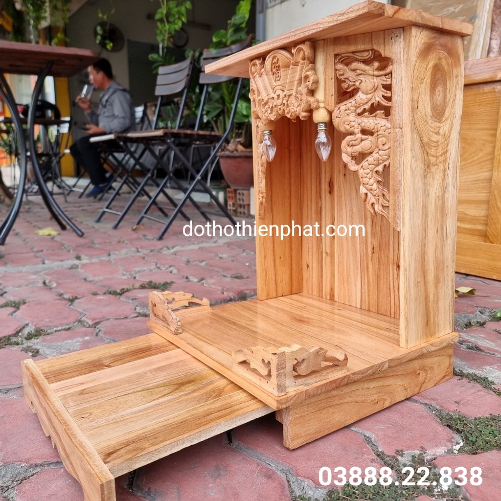 Bàn thờ thần tài ông địa gỗ xoan ngang 35 cm mẫu mới
