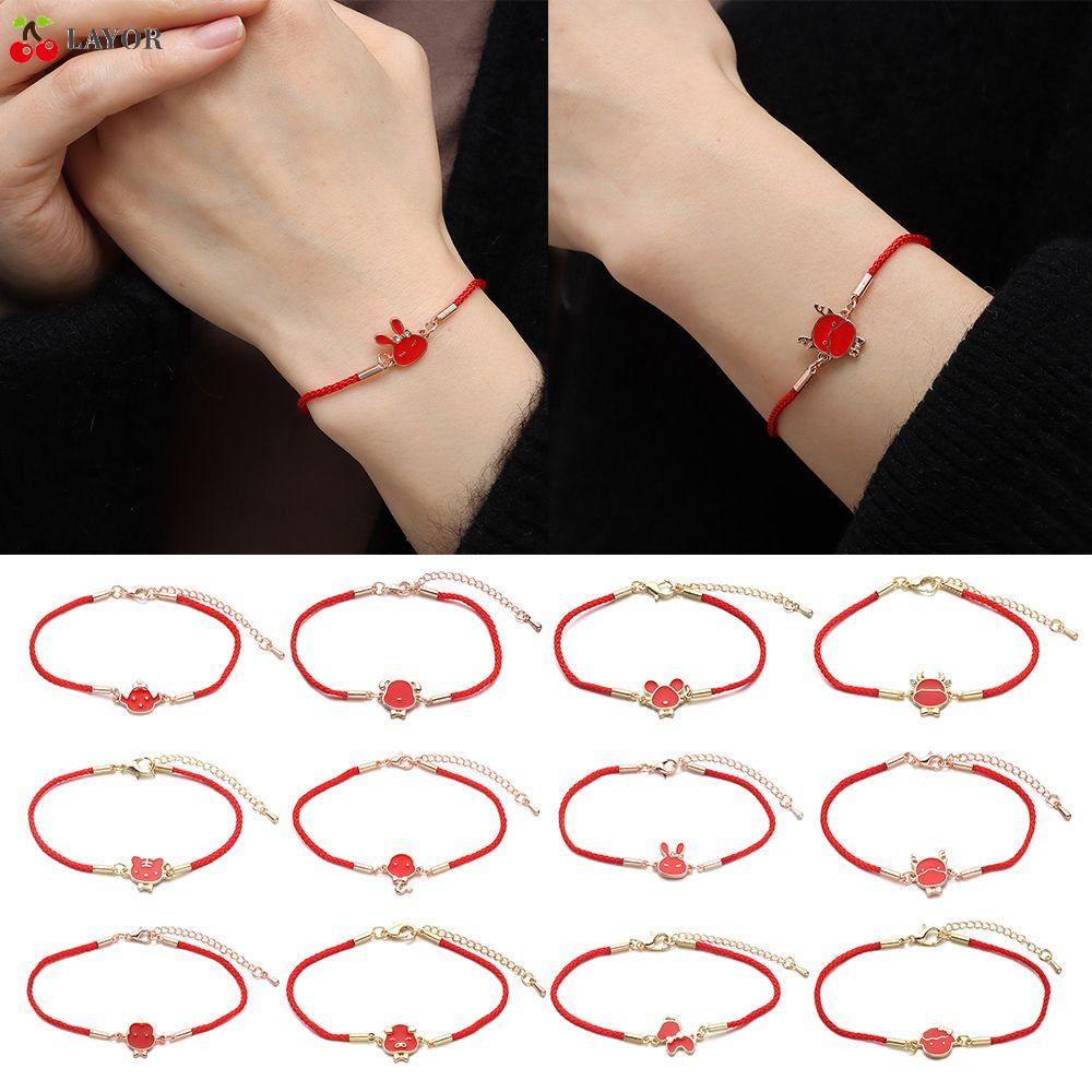 Vòng Tay Dây Đỏ Đính Mặt Hình 12 Cung Hoàng Đạo Phong Cách Trung Hoa