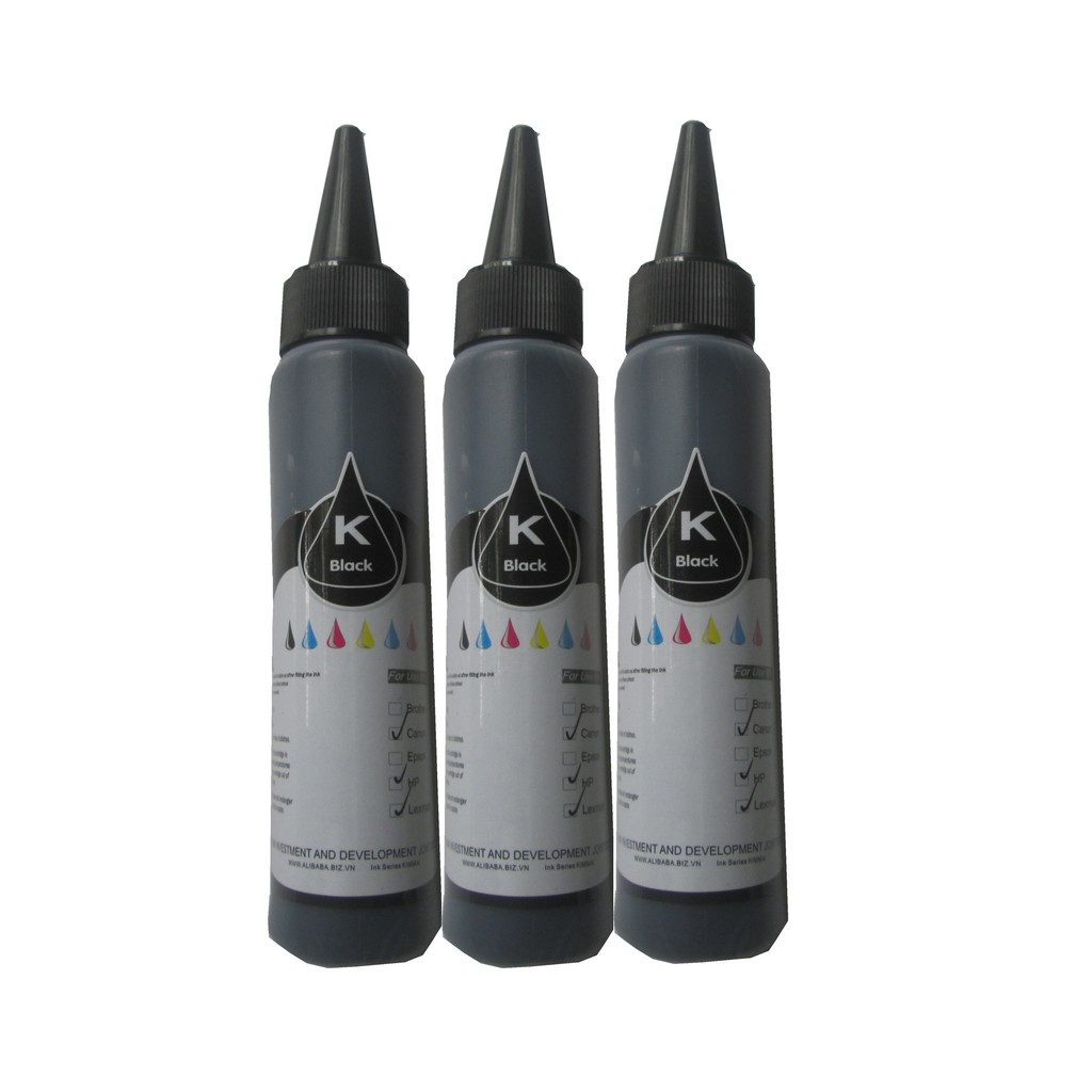 Mực in màu Kim Mai bộ 3 lọ mực (K Black- Ink) - Màu đen