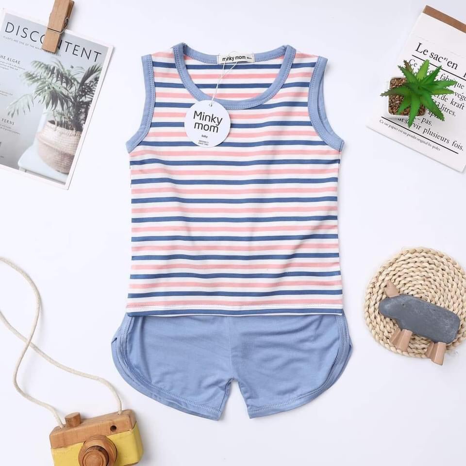 Bộ ba lỗ Minky Mom thun lạnh sọc dệt từ 7-25kg Minky Mom mềm mịn mát cho bé trai bé gái [HÀNG CHUẨN]