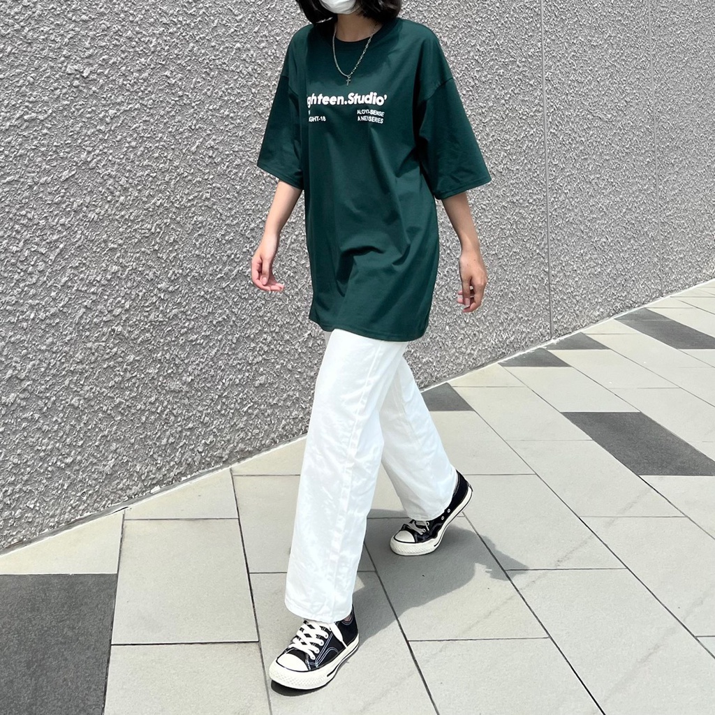Áo Thun Tay Lỡ Xanh Lá EIGHTEEN Nam Nữ Phong Cách Ulzzang Unisex GTM