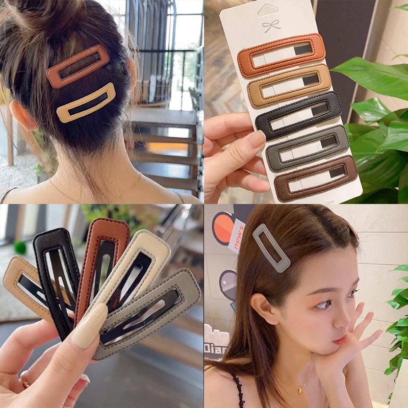 Kẹp Tóc Bằng Da PU Màu Kẹo Ngọt Thời Trang Cổ Điển