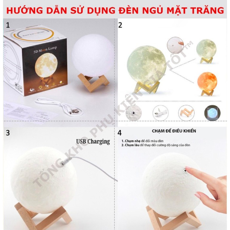 Đèn ngủ mặt trăng Moonlight 3D; đủ màu size 10cm, 12cm, 15cm, 18cm, 20cm có điều khiển, tặng đế gỗ, dây sạc