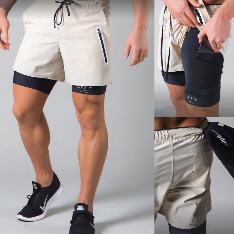 [ GYMEN ] Quần short thể thao nam  thoải mái  chạy bộ mát mẻ vải   tập thể dục  quần bóng rổ  rộng rãi  cỡ lớn  ngoài trời   huấn luyện  hút mồ hôi quần 2 lớp