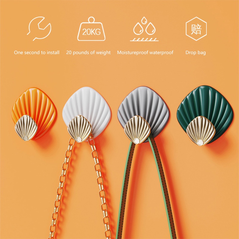 Set 4 Móc Treo Đồ Dán Tường Hình Vỏ Sò Sáng Tạo Không Cần Đục Lỗ Chắc Chắn Cho Nhà Bếp Nhà Tắm
