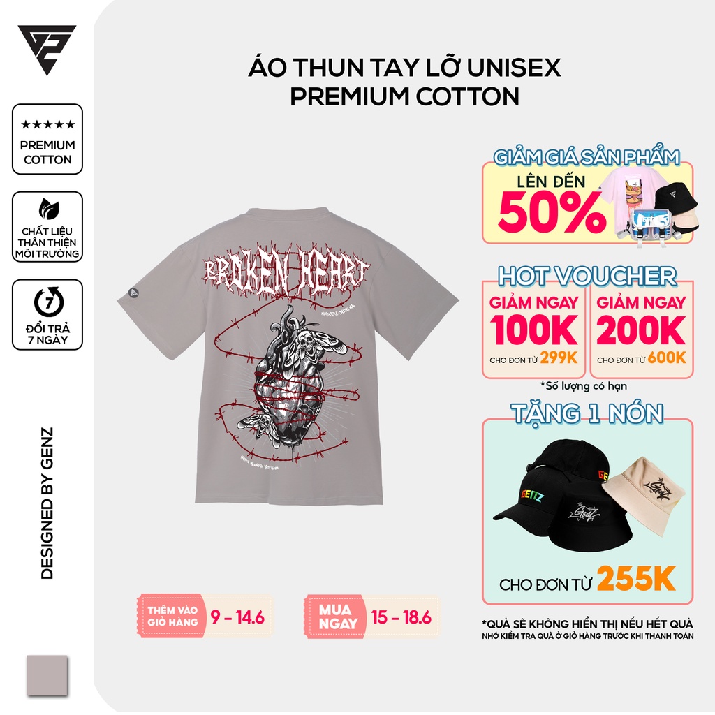 Áo thun tay lỡ GENZ phông Unisex nam nữ Cotton oversize form rộng Broken Heart