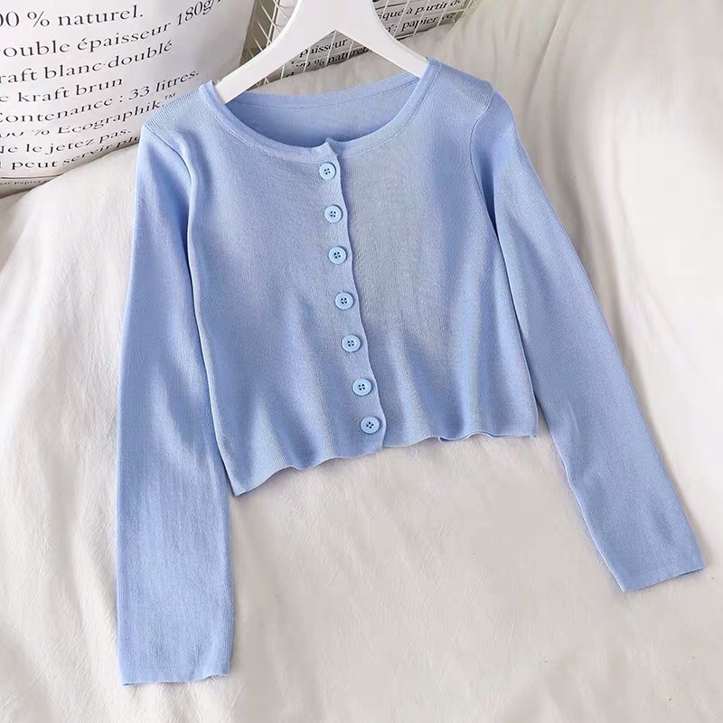 Sale !!! Áo khoác cardigan dệt kim dáng croptop áo khoác len mỏng lửng