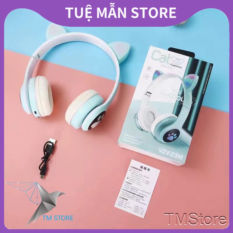 Tai Nghe Mèo Bluetooth Chụp Tai Không Dây Giá Rẻ Tm Shop Màu Hồng, Trắng, Xanh, Tím Có Led Phát Sáng Chính Hãng Giá Dẻ