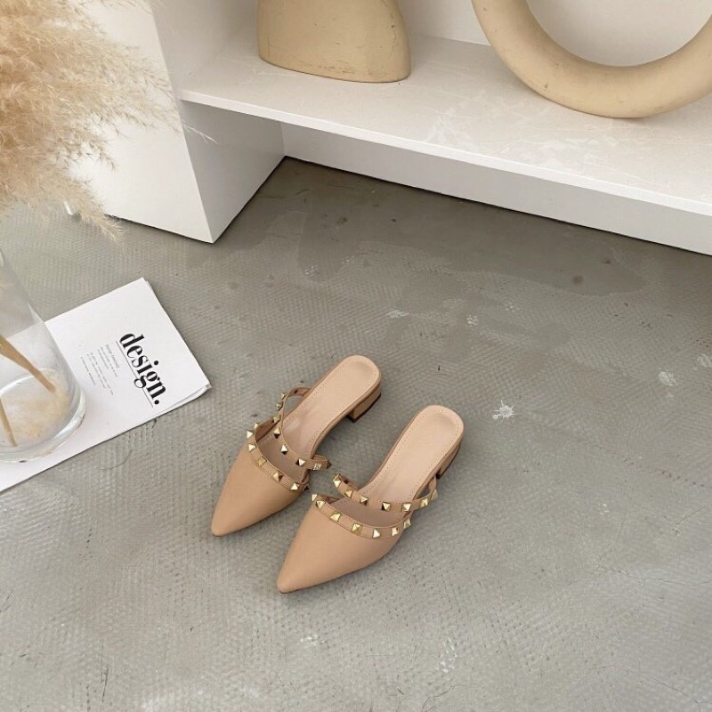 Giày sục nữ kiểu dáng gót thấp 2cm phối dây hạt 4 góc thời trang - SB45 - Oula Store