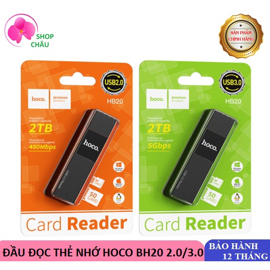 Đầu Đọc Thẻ Nhớ USB2.0/USB3.0 Hoco HB20 2 in 1 Chính Hãng Có Lắp Đậy