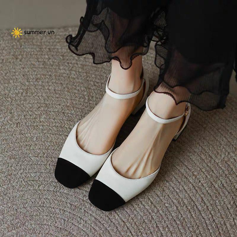 Giày cao gót da mềm mũi vuông thời trang nữ mùa hè 2022