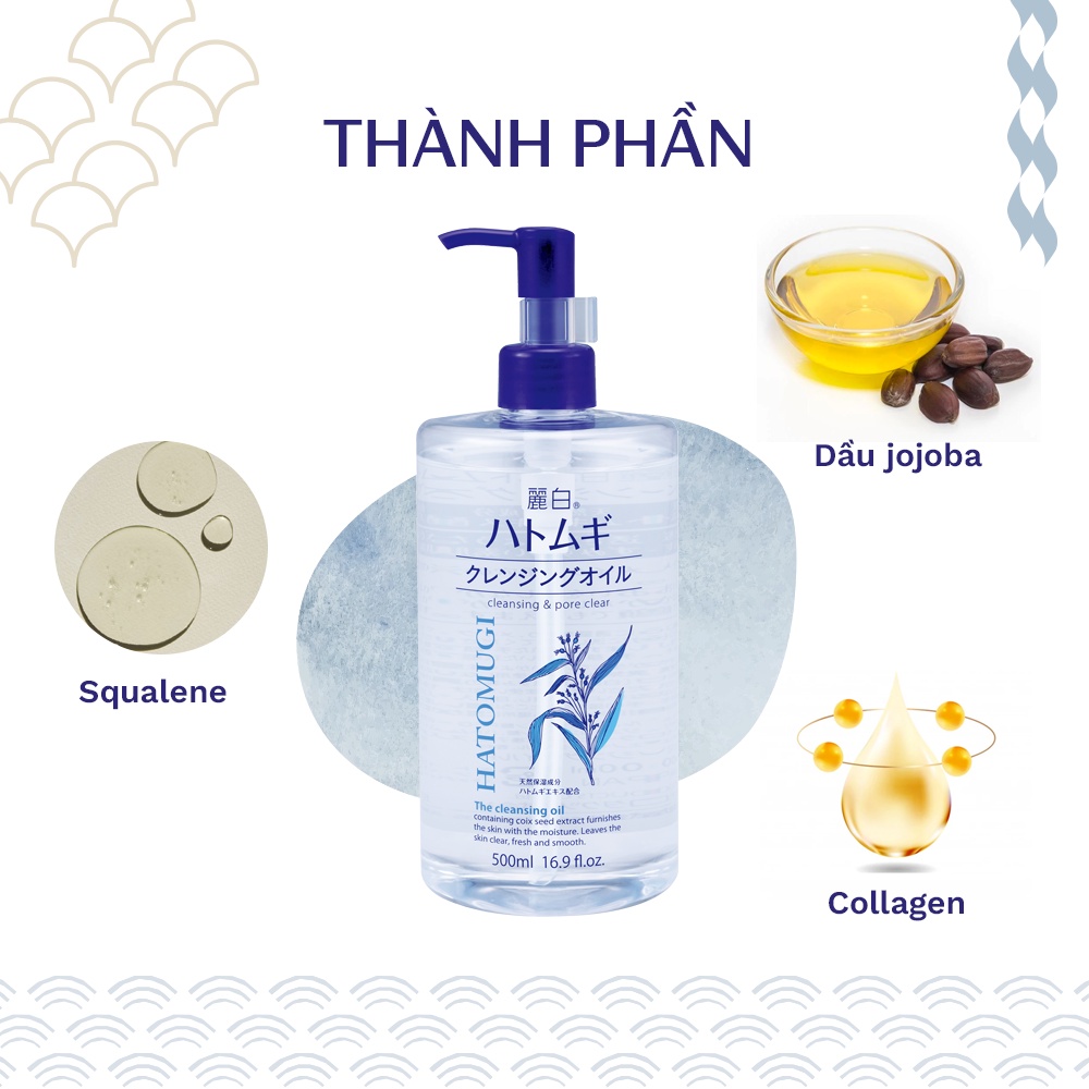 Dầu Tẩy Trang Dưỡng Ẩm Reihaku Hatomugi Cleansing Oil (500ml)