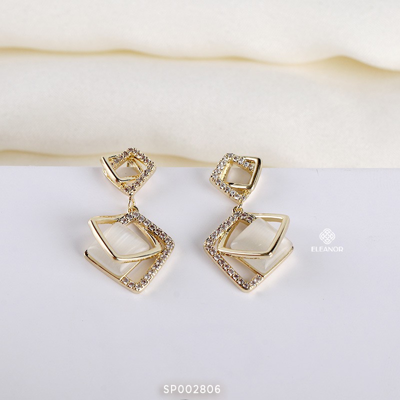 Bông tai nữ chuôi bạc 925 Eleanor Accessories hình vuông khối phụ kiện trang sức dễ thương