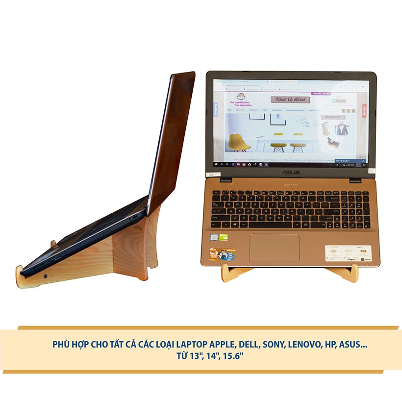 Kệ laptop thông minh có thể gấp gọn vào balô mang đi, kệ để laptop, giá kê đỡ laptop để bàn bằng gỗ Nhatvywood NVLP 12A