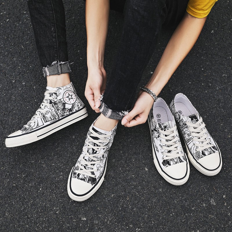 Thời Trang Giày Thể Thao Vải Canvas In Họa Tiết Graffiti Cá Tính Cho Nam | BigBuy360 - bigbuy360.vn