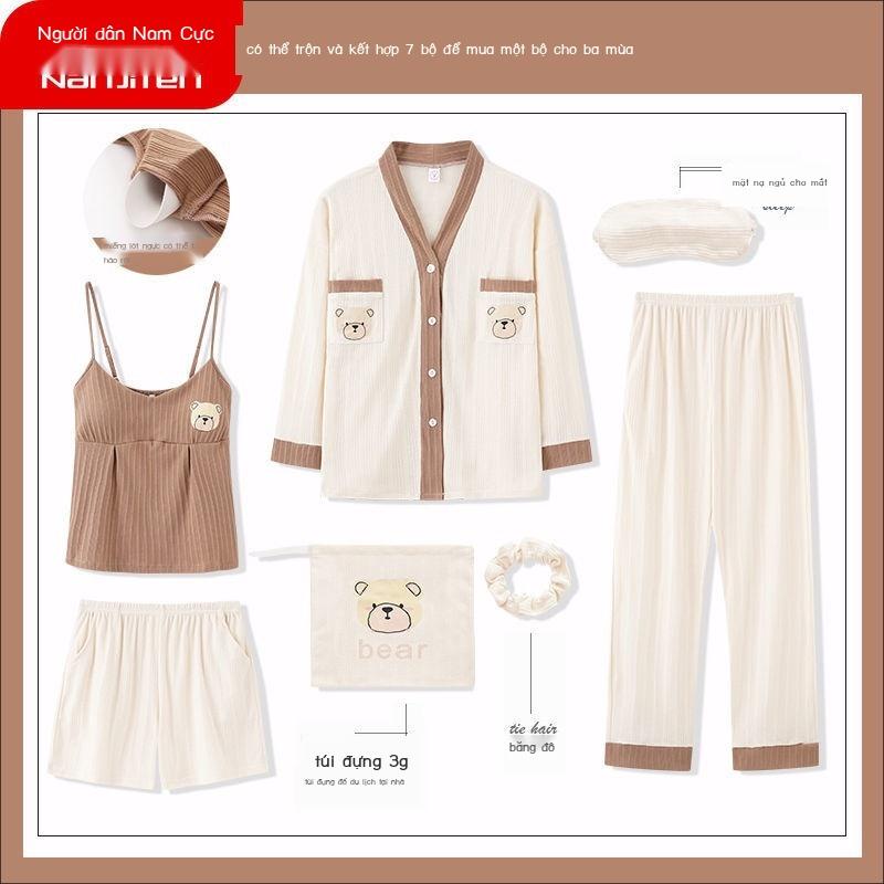 Bộ Đồ Ngủ cotton Tay Dài Thời Trang Xuân Thu Cho Nữ