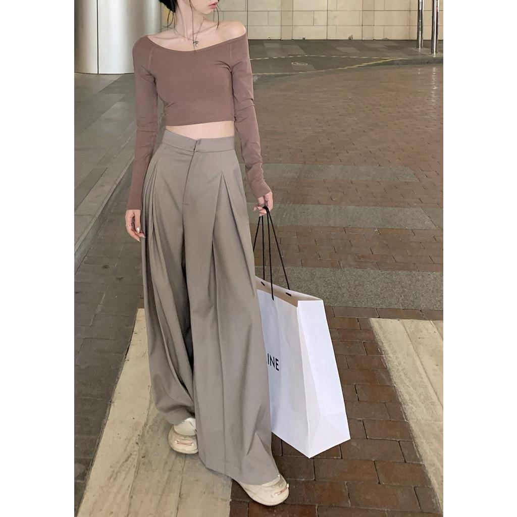 Bộ Áo Thun Cổ Phẳng + Quần Ống Rộng Lưng Cao Thời Trang 61963