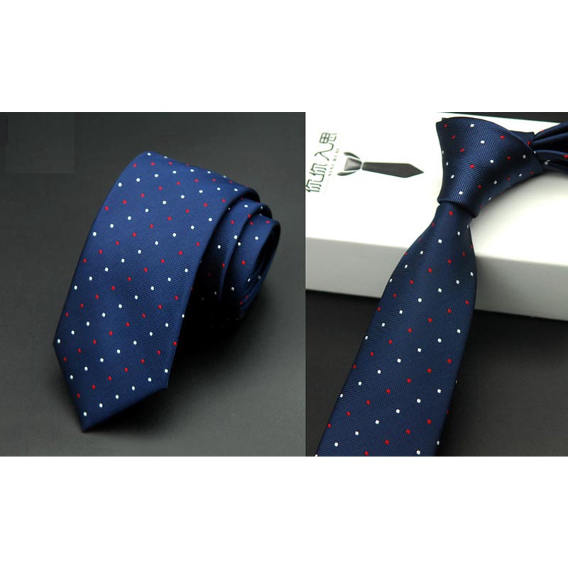 Cà Vạt Lụa Ôm Dáng Họa Tiết Chấm Bi / Chấm Bi 6CM Chất Lượng Cao Cho Chú Rể