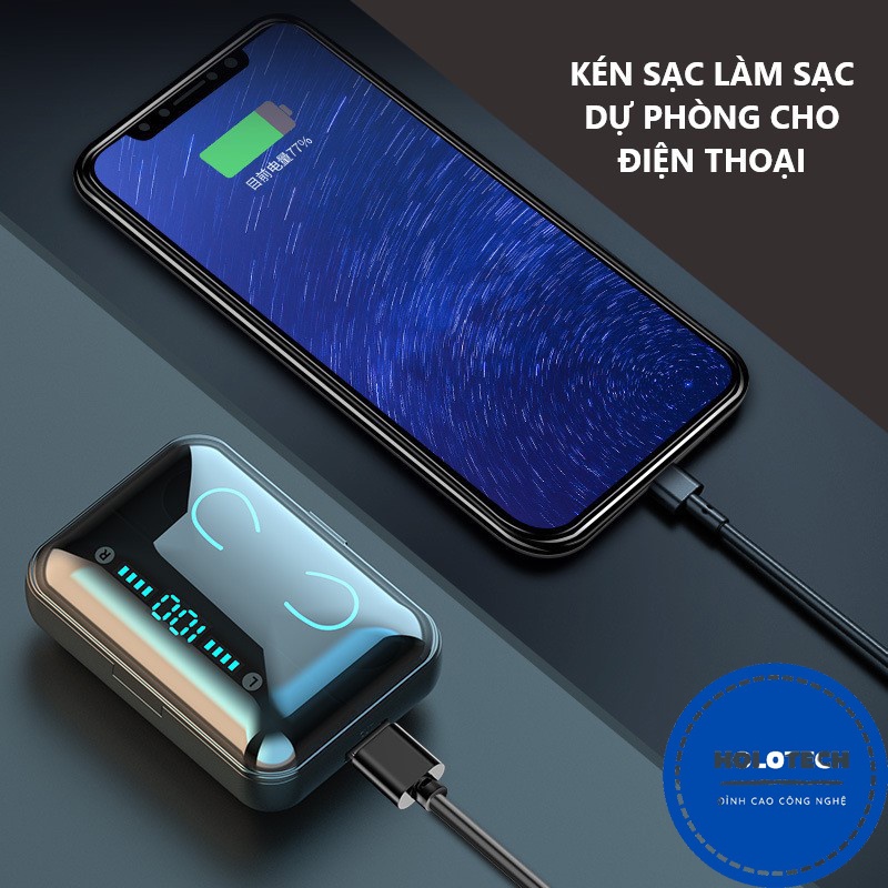 Tai Nghe Bluetooth Không Dây HOLOCOM M25 Bluetooth 5.3 Âm Bass Mạnh Mẽ Có Màn Hình Led Kiêm Sạc Dự Phòng