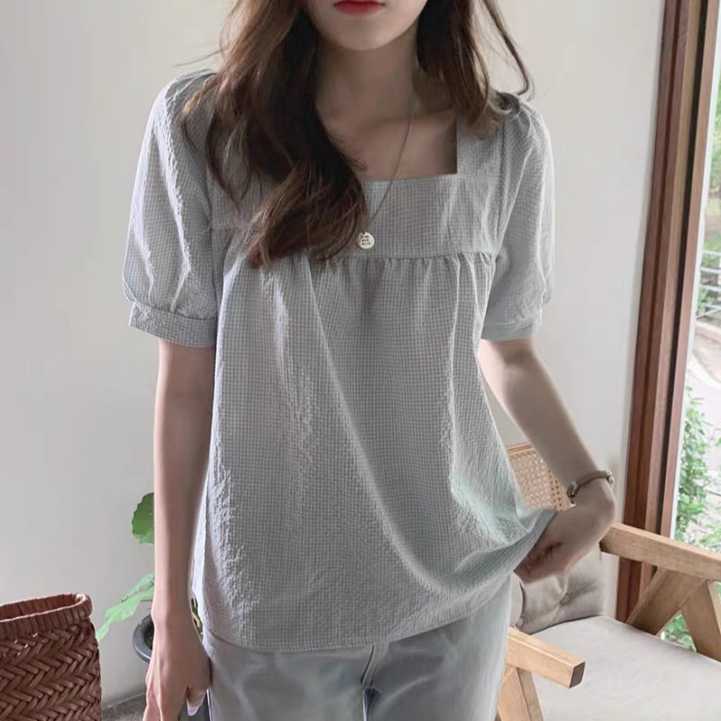 SUXI Áo Sơ Mi Tay Ngắn Họa Tiết Caro Thời Trang Dành Cho Nữ