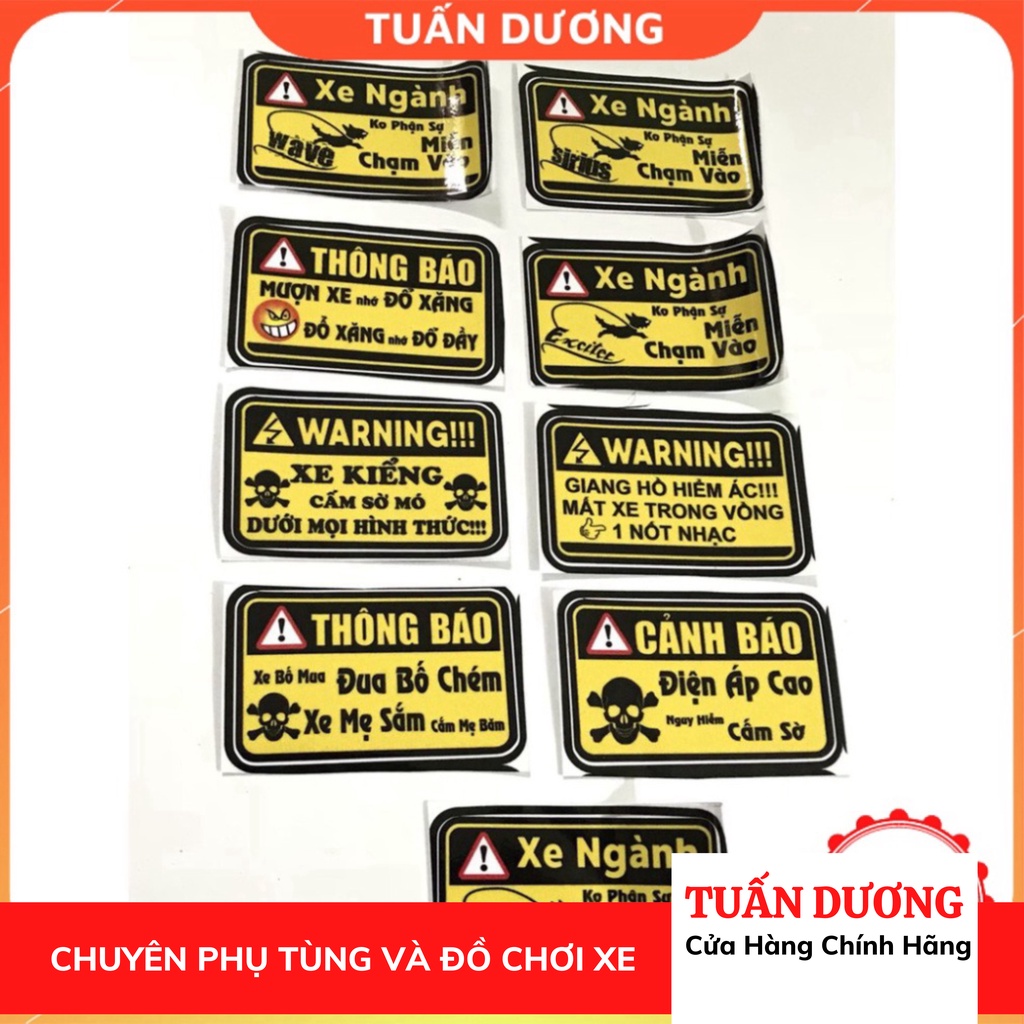 [Mã LIFEAUMAY giảm 10% tối đa 30k đơn 150k] Tem cảnh báo dán xe máy (loại 3 lớp chống nước) dán cho mọi loại xe