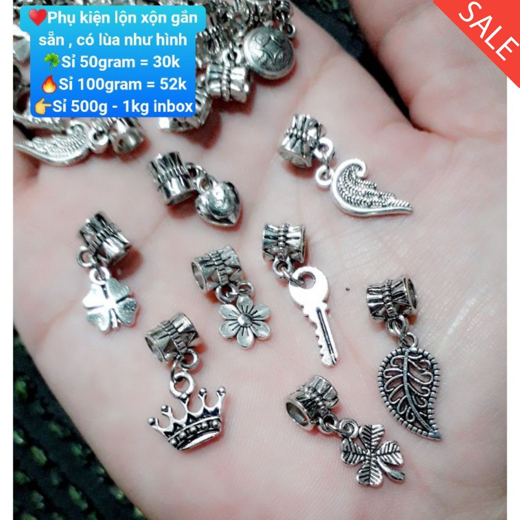 Charm bạc cổ có gắn hình treo sẵn : 1 gói 50g = 30k [ lấy 500g - 1kg add zalo 077.9755.433 ]