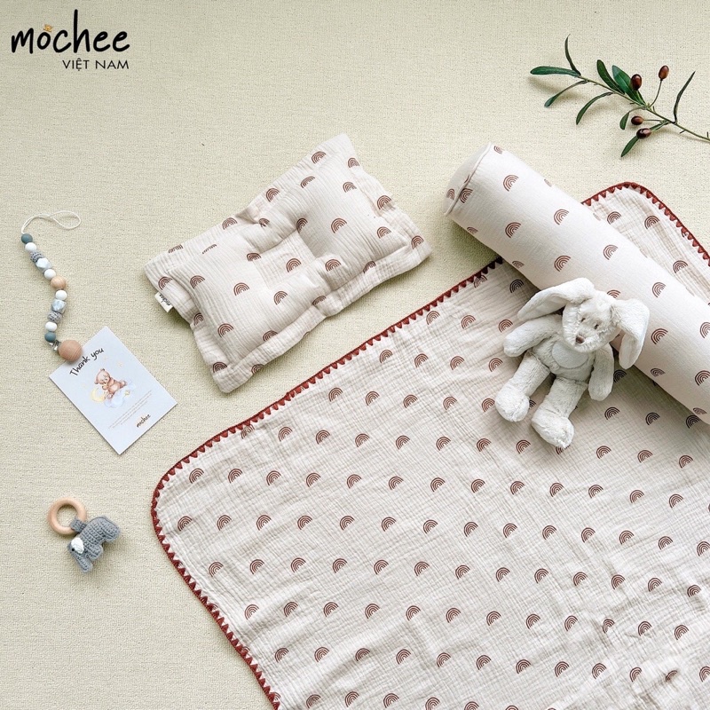 Mochee- Set chăn kèm gối lõm xô Muslin