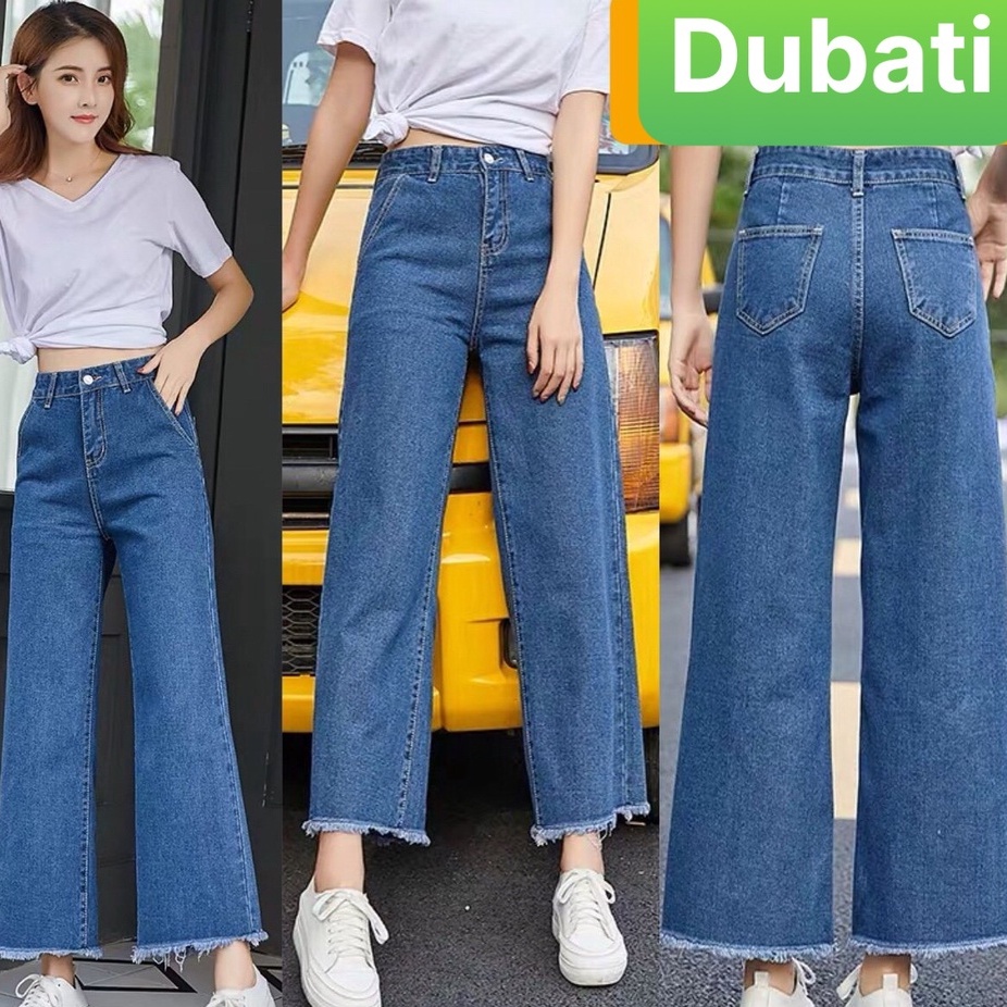 QUẦN JEAN NỮ CHẤT BÒ XANH ĐẬM ỐNG RỘNG LƯNG CAO NÂNG MÔNG SANG CHẢNH- DB 6714- DUBATI FASHION