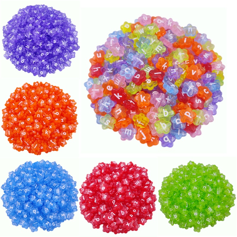 Set 20 Hạt Xỏ Lỗ In Chữ / Hoa Màu Sắc Ngọt Ngào Dùng Để Làm Trang Sức Thủ Công