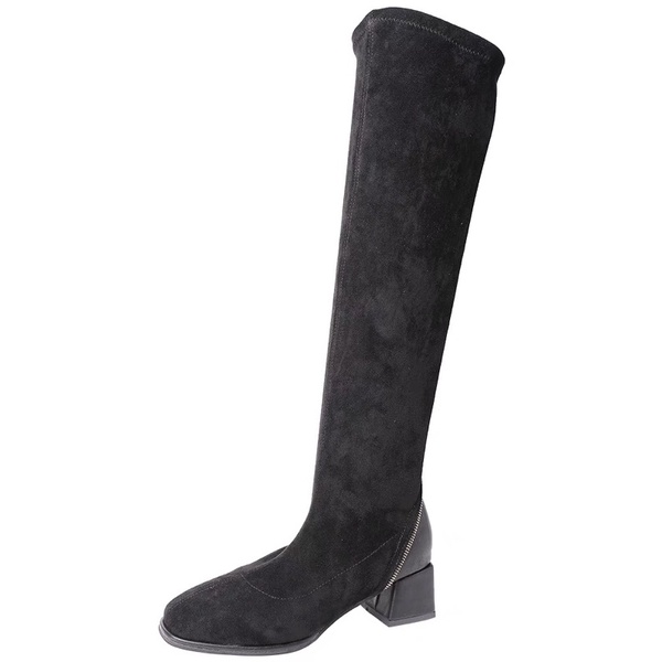 Boots đùi da lộn chống tụt gót vuông cao 5cm